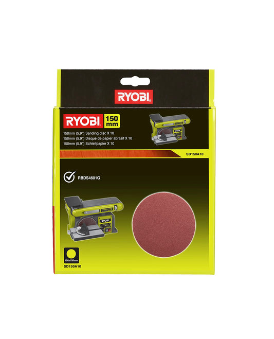 RYOBI - 10 dischi diam. 150 mm adesivi grana 80 per levigatrice a nastro e disco RBDS4601G - SD150A10