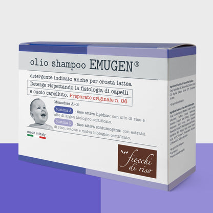 Fiocchi di Riso - Olio Shampoo EMUGEN - 45ml - CROSTA LATTEA - Ideale per detergere in presenza di crosta lattea rispettando la fisiologia del cuoio capelluto. Pack riciclato