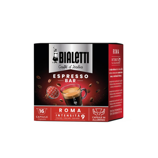 Bialetti Caffè d'Italia, Box 16 Capsule, Roma, Intensità 9, Compatibili con Macchine Bialetti sistema chiuso, 100% Alluminio