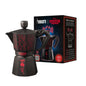 Bialetti Moka Express Stranger Things 6 Tazze, Pomolo Musicale con ricarica USB C, Non adatta ad induzione, 6 Tazze (270ml), Nero