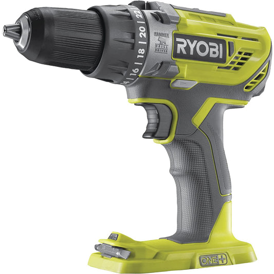 Ryobi R18PD3-0 Trapano Avvitatore a Percussione a Batteria 18V ONE+, Batteria non Inclusa, con Luce LED, 2 Velocità, per Legno, Metallo e Muratura