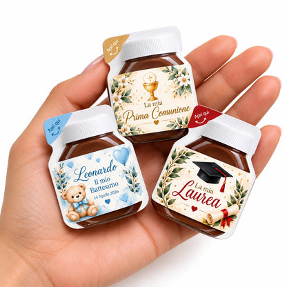 20 Nutelline Personalizzate Monoporzione 15g, Segnaposto personalizzato Bomboniera Compleanno Battesimo Comunione Cresima Laurea Matrimonio Fine Anno Scolastico