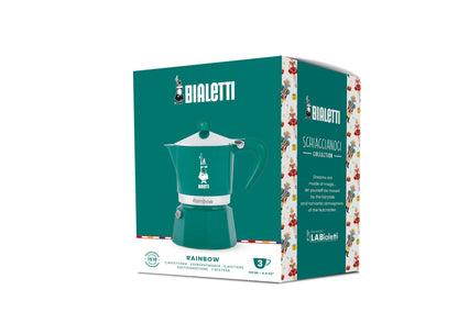 BIALETTI | Caffettiera Moka Rainbow 3 Tazze Colore Verde | Schiaccianoci Edition