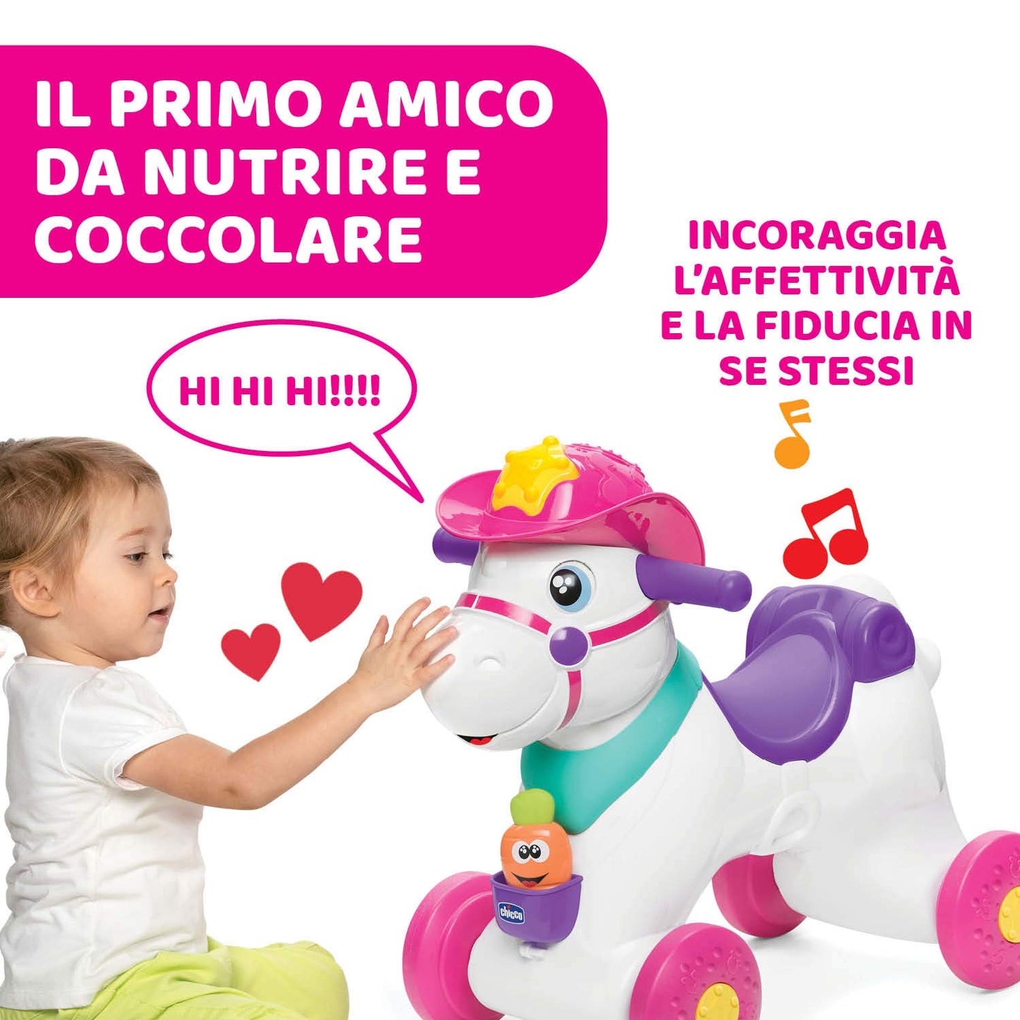 Chicco - Cavallo a Dondolo per Bambini Miss Baby Rodeo, Gioco Educativo e Interattivo, Cavallo Cavalcabile Bambina con Effetti Sonori, Max 25 kg, Giochi per Bambini 1-3 Anni, Made in Italy