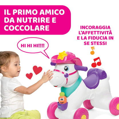 Chicco - Cavallo a Dondolo per Bambini Miss Baby Rodeo, Gioco Educativo e Interattivo, Cavallo Cavalcabile Bambina con Effetti Sonori, Max 25 kg, Giochi per Bambini 1-3 Anni, Made in Italy