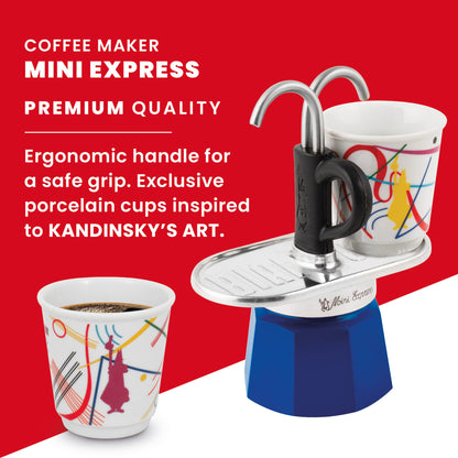 Bialetti Mini Express Kandisky, tazza + 2 bicchierini da liquore, caffettiera, in alluminio