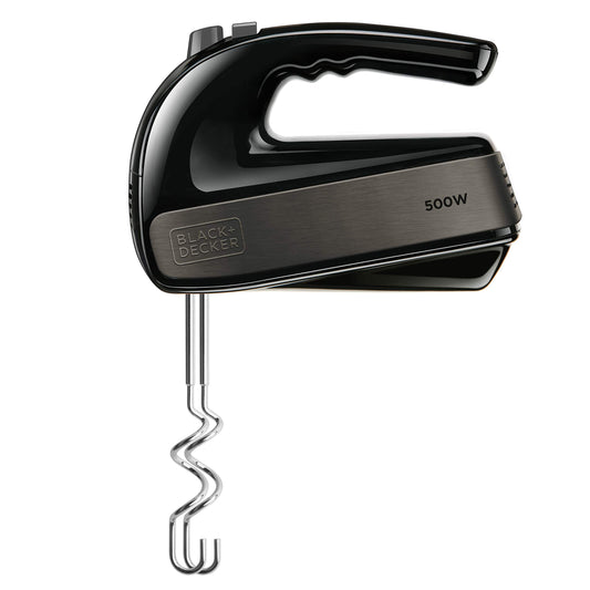 BLACK+DECKER BXMX500E - Sbattitore elettrico da 500W, 2 ganci per impastare, 2 fruste per montare, smontabili, 5 velocità + turbo