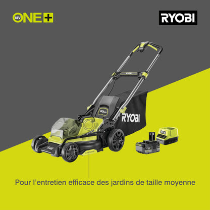 Ryobi RY18LMX40C-150 Rasaerba a Batteria 18V ONE+, Larghezza di Taglio 40 cm, Motore Brushless, Batteria 5.0 Ah Inclusa