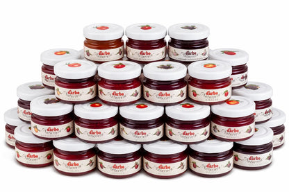 10 Barattolini di Marmellata Personalizzata con Cucchianino di Legno, Gusti Assortiti | Idea Regalo Bomboniera Comunione Matrimonio Segnaposto Gadget Finefesta , mini Marmellate personalizzabili