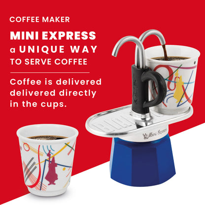 Bialetti Mini Express Kandisky, tazza + 2 bicchierini da liquore, caffettiera, in alluminio