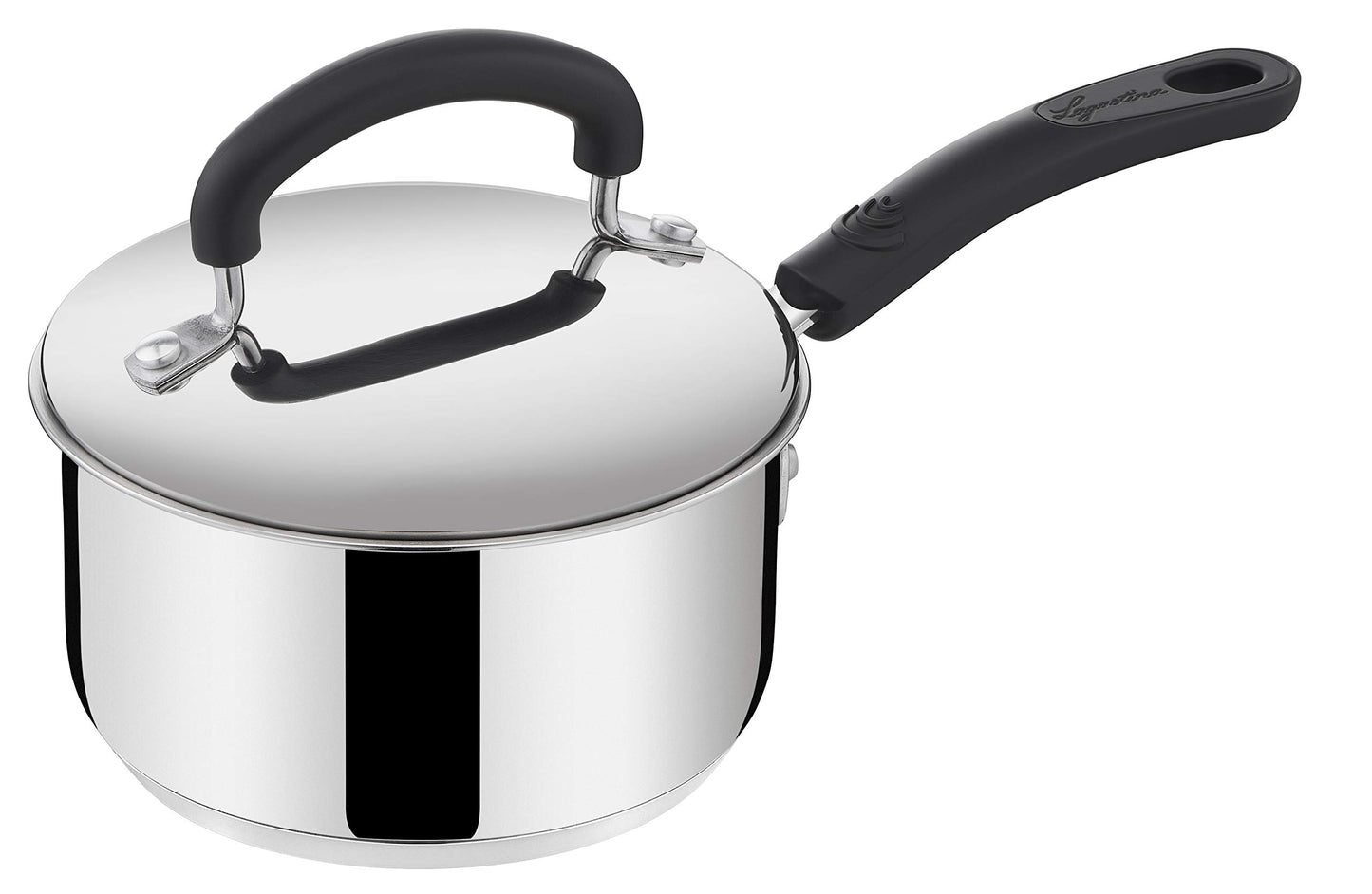 Lagostina Pratica Set di Pentole Induzione, in Acciaio Inox 18/10, 13 Pezzi, Batteria con 4 Casseruole, Pentola, Padella Antiaderente, Mestolo, Schiumarola, Prendispaghetti, 4 Coperchi