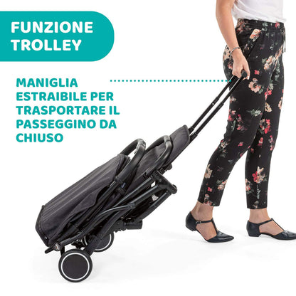 Chicco Trolley Me Lightweight Stroller from 0 Months to 15 kg, Reclining and Folding Stroller with Trolley Function, Compact Folding, Rain Cover and Extendable Canopy, Stone