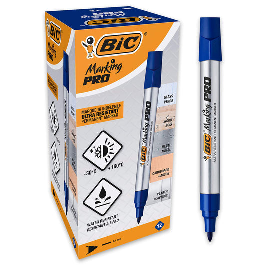 BIC Marking Pro Indelebili Con Punta Tonda - Blu, Confezione Da 12