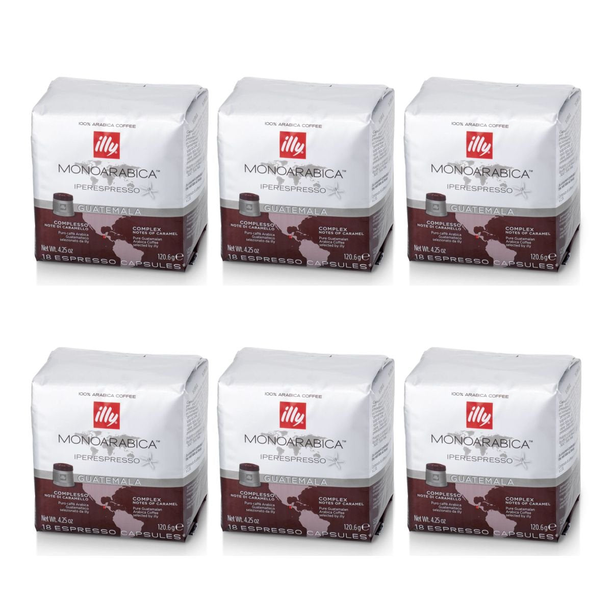 ILLY 6 Pacchi Da 18 Capsule Monoarabica Monorigine Guatemala, Gusto Caramello