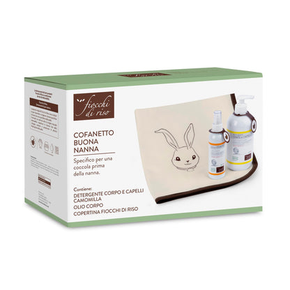 Fiocchi di Riso - COFANETTO BUONA NANNA - Kit per una coccola coi fiocchi - Detergente Corpo e Capelli Camomilla, Olio Corpo, Copertina - IDEA REGALO