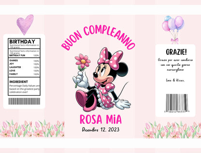 Carpe Diem Shop Sacchetti di Patatine Personalizzabili, Kit Party per Compleanno, 10 Bustine da 25g, Tema Disney Minnie, Regalino Fine Festa con Nome e Data Personalizzabile