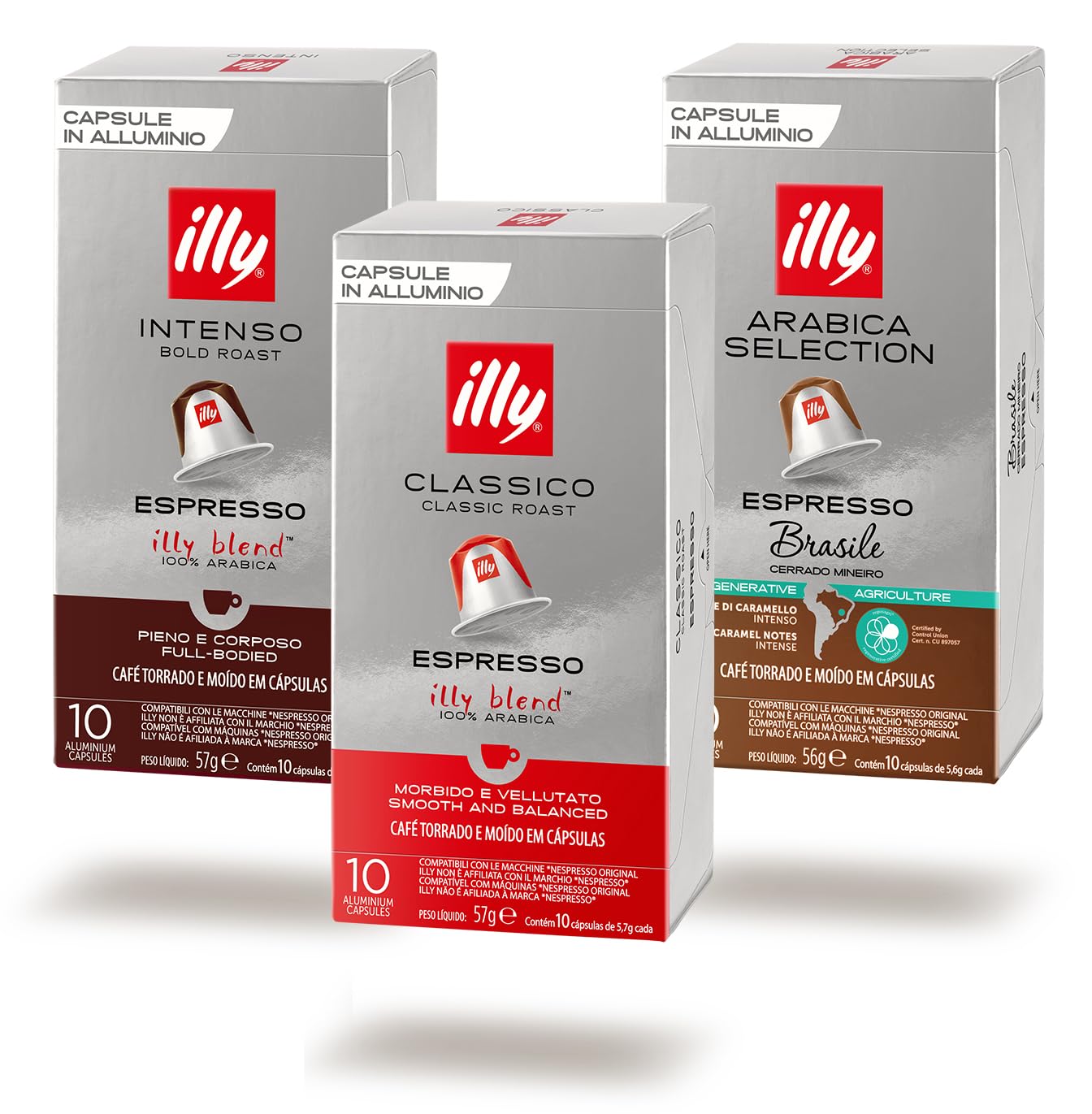 ILLY | 150 Capsule Compatibili Nespresso Assortite, Intenso, Classico, Brasile Cerrado Mineiro