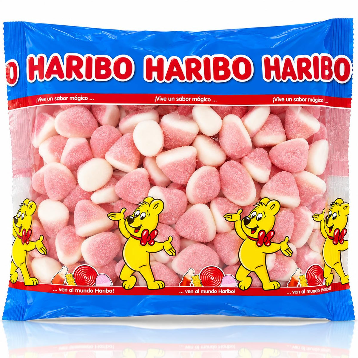 HARIBO Caramelle Gommose Fragole Rosa e Bianche 1 Kg Superficie Zuccherata, Feste e Compleanni, Candy Bar e Sweet Table, Sacchetti Regalo, Consistenza Morbida