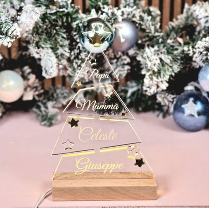 Lampada Led Albero di Natale Personalizzato 25cm | Alberello in Plexiglass Trasparente Personalizzabile con Nomi della Famiglia o Testo inciso al Laser