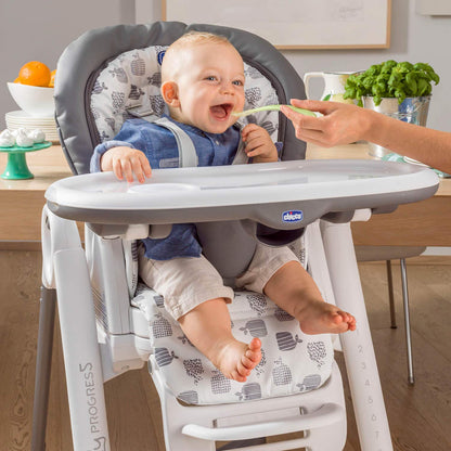 Chicco Polly Progres5 Seggiolone Pappa Regolabile per Bambini 0 Mesi, 3 Anni (15 kg), Trasformabile in Rialzo Sedia Bambini, Reclinabile a Sdraietta, con 4 Ruote e Chiusura Compatta, Anthracite