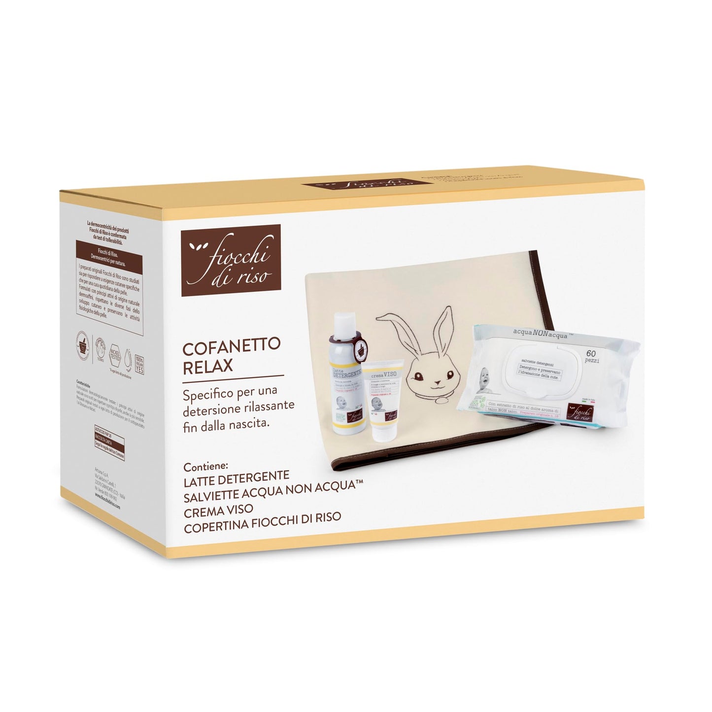 Fiocchi di Riso - COFANETTO RELAX - Kit per una detersione coi fiocchi - Latte Detergente, Crema Viso, salviette Acqua NON Acqua, Copertina- IDEA REGALO