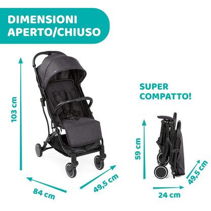 Chicco Trolley Me Lightweight Stroller from 0 Months to 15 kg, Reclining and Folding Stroller with Trolley Function, Compact Folding, Rain Cover and Extendable Canopy, Stone