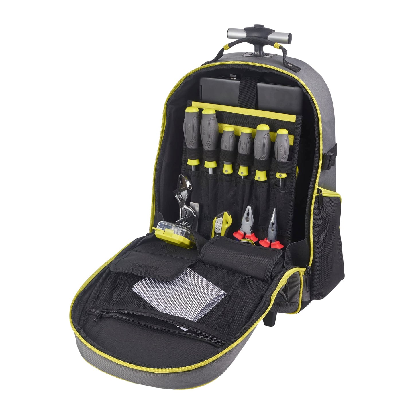 RYOBI - Zaino con ruote (32 x 47 x 16,5 cm) Capacità: 20 kg - Materiale della borsa: poliestere 600 denari - Materiale delle tasche: poliestere 1680 denari