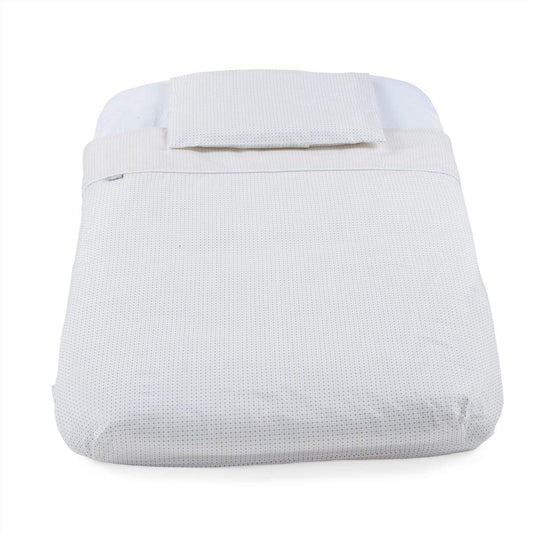 Chicco Set di lenzuola 4 pezzi con angoli per mini culla, lenzuolo con angoli + copripiumino + federa per cuscino, 50 x 83 cm, grigio a righe