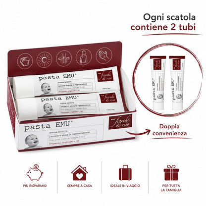 confezioni di Fiocchi di riso Pasta EMU® Crema Lenitiva con Aloe Vera e Omega 3, 6 e 9, per Pelli Sensibili