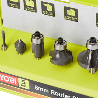 RYOBI RAKRBS5 Set di 5 Frese da 6mm per Legno per Fresatrice e Tagliabordi