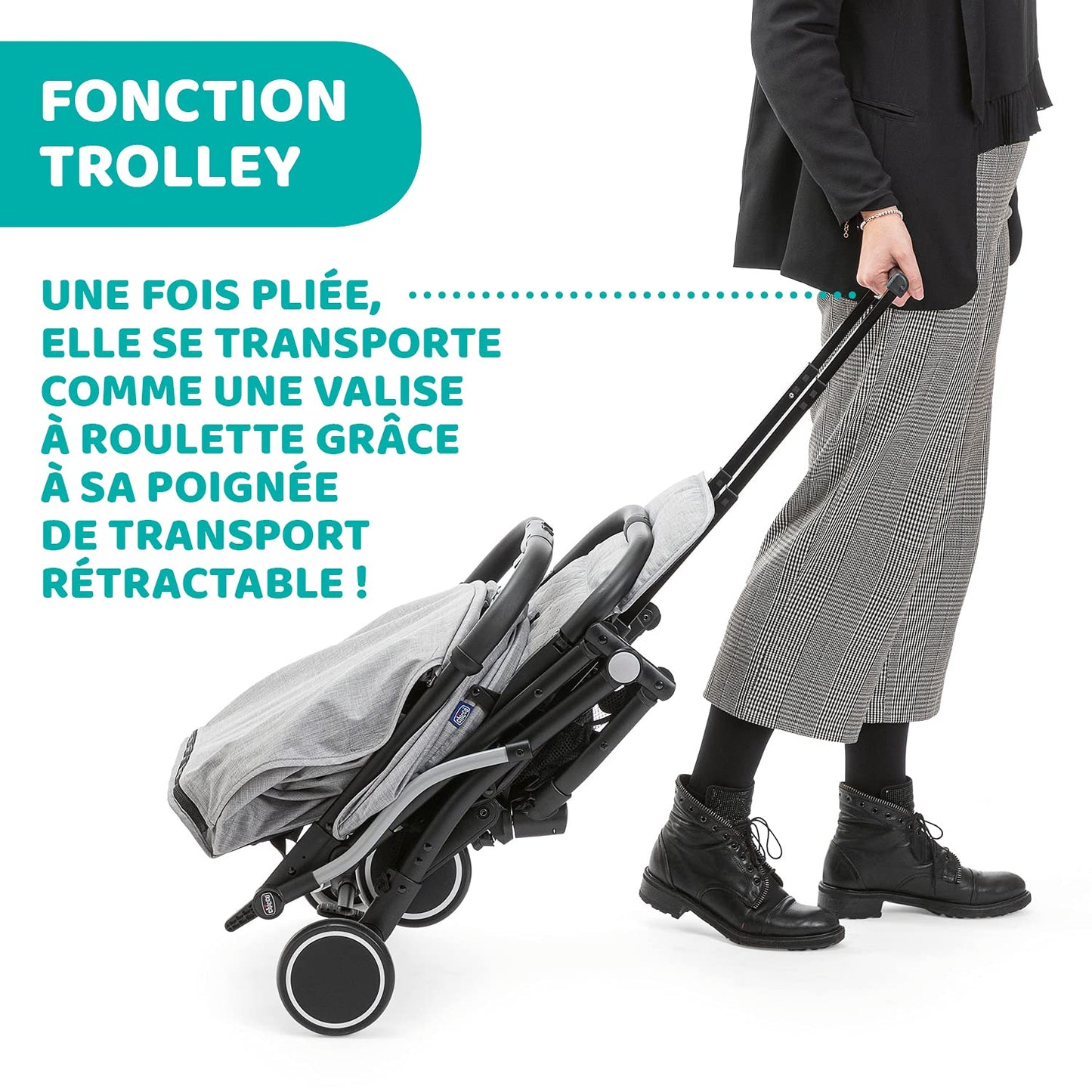 Trolley Me Lightweight Stroller from 0 Months to 15 kg, Reclining and Folding Stroller with Trolley Function, Compact Folding, Rain Cover and Extendable Canopy, Maximum Load Capacity 18 kg