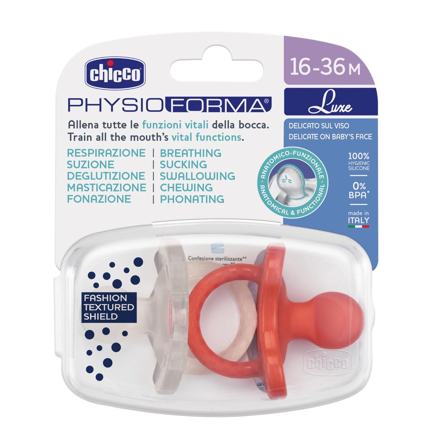 PhysioForma Gommotto Luxe, Silicone Pacifier 16 - 36 Months, Set of Soft and Delicate Rubbers, Support Physiological Breathing and Promote Correct Mouth Development, 2 Pieces, Baby Girl