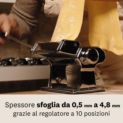 Marcato GS-PASTASET Macchina per Pasta Manuale con Inclusi Accessori per Ravioli e Spaghetti, Acciaio Cromato, Argento, 20,3x14x20,3 cm