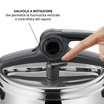 Lagostina Mia Pentola a Pressione 5 L in Acciaio Inox 18/10 Ø 22 cm, Pentola Induzione e Gas, Coperchio con Apertura Facilitata, Fondo a tre Strati, Lavabile in Lavastoviglie