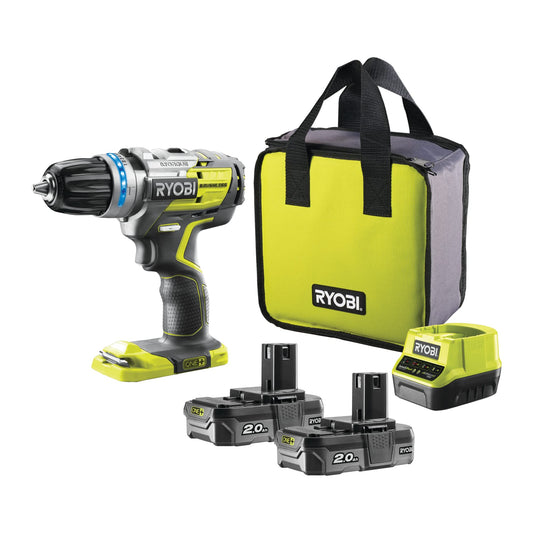 Ryobi R18PDBL-220S Trapano Avvitatore a Percussione Bushless a Batteria 18V ONE+, Indicato per Forare e Avvitare Legno, Metallo e Muratura, Mandrino Autoserrante 13mm, Include Due Batterie da 2.0Ah