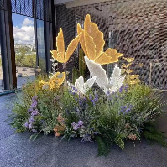 Farfalla Luminosa Decorativa, 80cm, Struttura in Metallo con LED, Base Rotonda Regolabile, per Matrimoni, Eventi ed Allestimenti (Luce Calda)