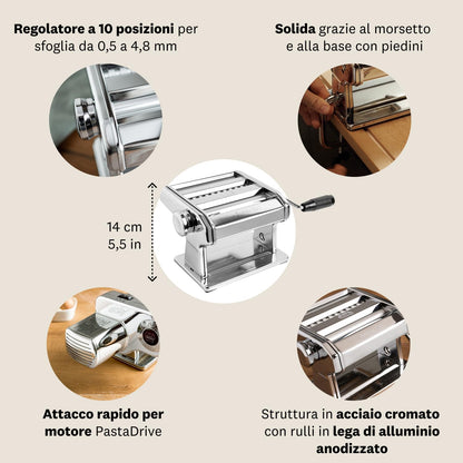 Machine à pâtes Marcato, machine à pâtes, laminoir pour pâtes fraîches, en acier chromé, pour lasagnes, fettuccines, tagliolini. Modèle : Large 150