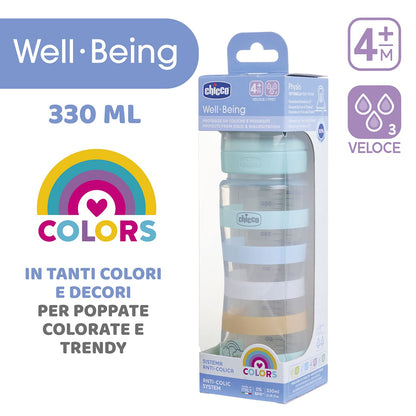 Fast Flow Wellness Bottle, with Physio Teat in Soft Silicone and Soft Sense Finish, Anti-Colic, Reduces Regurgitation and Irritability, 330 ml Plastic Bottle, 4 Months+, Baby