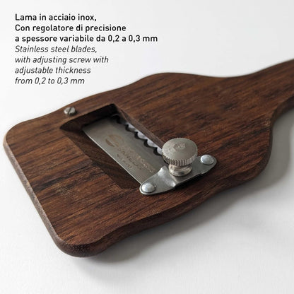 Sanelli Ambrogio Ovangkol Ambrogio Sanelli-Affettatartufi in Legno Manico Ergonomico ed Antiscivolo. Regolatore di qualità per Un Taglio preciso. Lama ondulata, Acciaio Inox, 23.0x9.0x2.5 cm