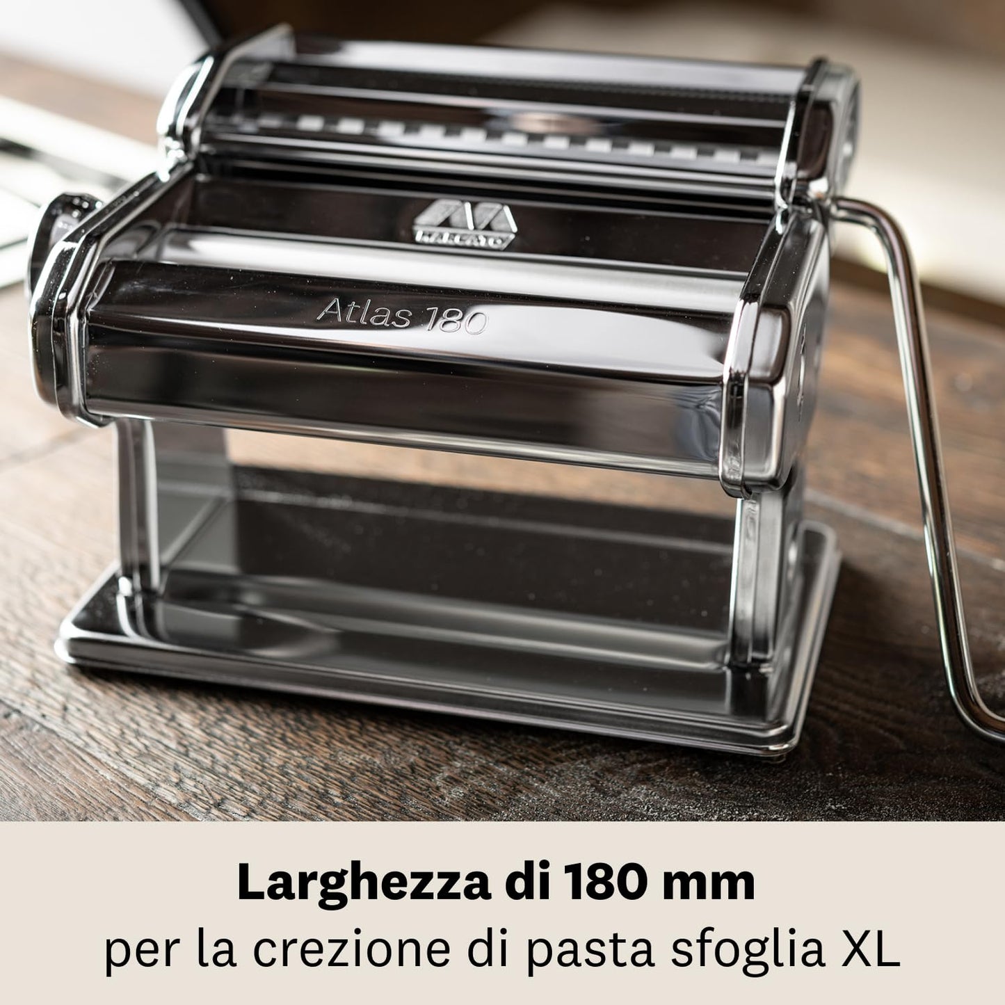 Marcato, Atlas 180, Pasta Maker,Macchina per la Pasta, Sfogliatrice per Pasta Fresca, in Acciaio Cromato, per Lasagne, Fettuccine, Tagliolini, Made in Italy