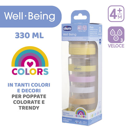 Fast Flow Wellness Bottle, with Physio Teat in Soft Silicone and Soft Sense Finish, Anti-Colic, Reduces Regurgitation and Irritability, 330 ml Plastic Bottle, 4 Months+, Girl