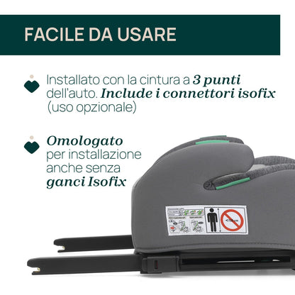 Chicco Quasar Fix i-Size, Seggiolino Auto Bambini 7-12 Anni (126-150 cm), Peso 23-36 kg, Gruppo 3, Facile da Installare con Sistema Isofix, con Braccioli Imbottiti e Seduta Confortevole, Grigio
