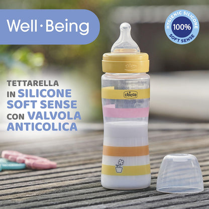 Fast Flow Wellness Bottle, with Physio Teat in Soft Silicone and Soft Sense Finish, Anti-Colic, Reduces Regurgitation and Irritability, 330 ml Plastic Bottle, 4 Months+, Girl
