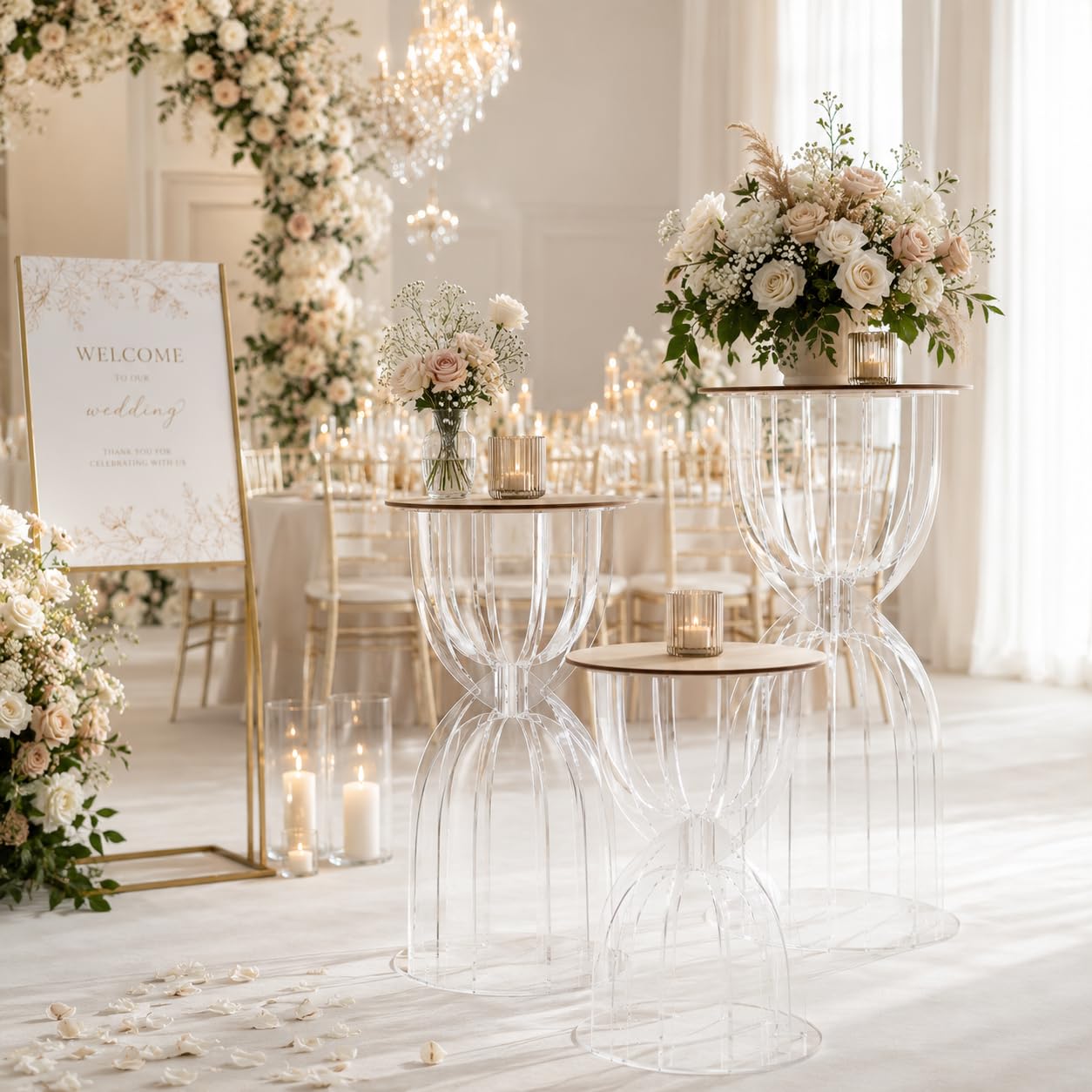 Carpe Diem Shop Tavolino in Plexiglass Trasparente alto 60 cm, Design Moderno, Struttura a Clessidra, Ideale per Matrimoni, Eventi e Showroom