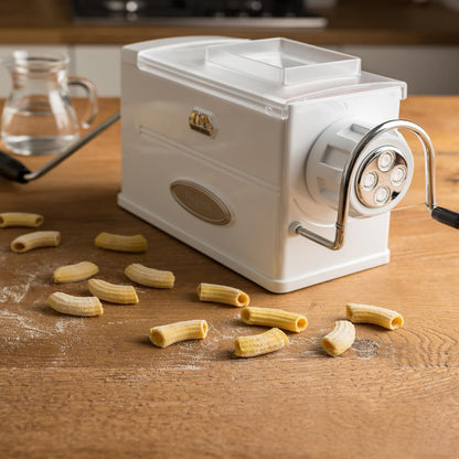 Marcato Macchina per la Pasta, Pasta Maker, Trafila per Pasta Fresca, Manuale, 5 Trafile Incluse, per Bucatini, Fusilli, Maccheroni, Maccheroncini, Rigatoni, Made in Italy. Modello: Regina