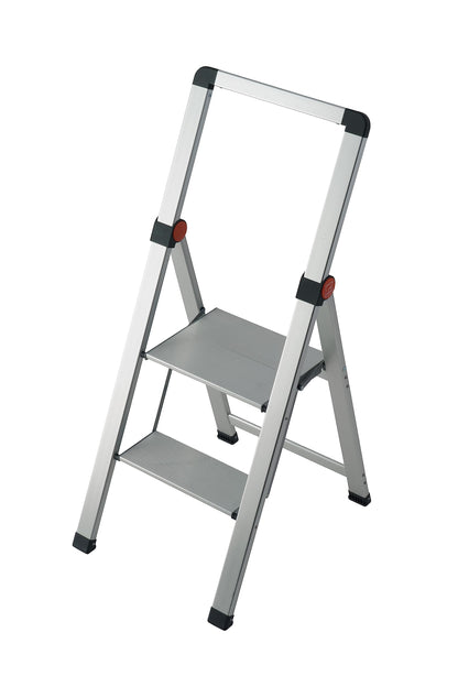 GIERRE BS200 Sgabello con Parapetto Alto in Alluminio SLIMSTEP 2 gradini | Scaletta Ultra Slim Sottile Minimo Ingombro