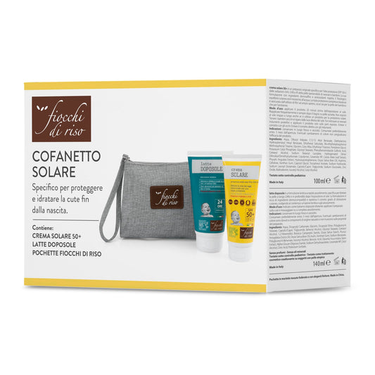 Fiocchi di Riso - COFANETTO SOLARE - Kit specifico per proteggere dal sole e idratare la cute fin dalla nascita, con pochette. - IDEE REGALO