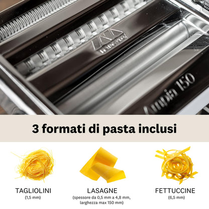 Machine à pâtes Marcato, machine à pâtes, laminoir pour pâtes fraîches, en acier chromé, pour lasagnes, fettuccines, tagliolini. Modèle : Large 150