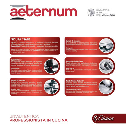 Aeternum Divina, Pentola a Pressione da 7 Litri con Valvola di Sicurezza, Acciaio Inox, Adatta all'induzione, 18/10, Antracite