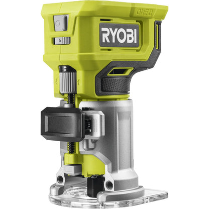 Ryobi RTR18-0, 18V One+ Battery-Powered Trimmer, Wood Router with LED Light and Accessories Included, 20,000-30,000 rpm, Working Depth Adjustment, Battery Not Included